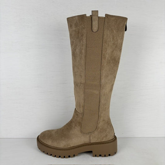 Stoere hoge suedine boots met elastiek khaki