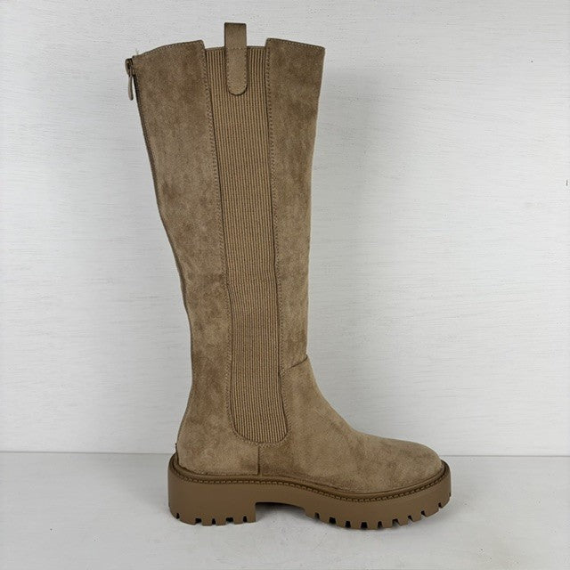 Stoere hoge suedine boots met elastiek khaki