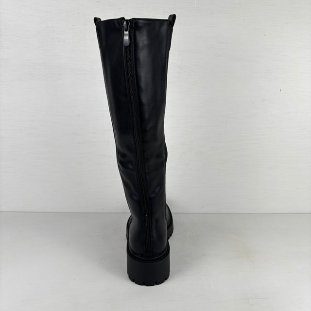 Stoere hoge leatherlook boots met elastiek zwart