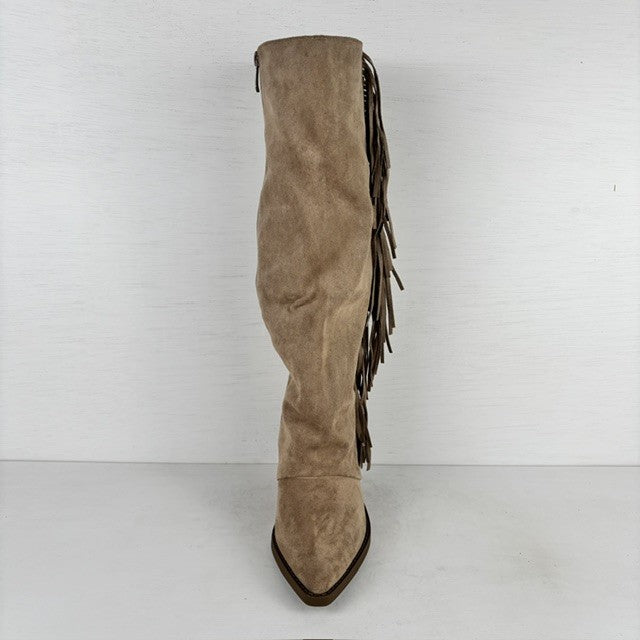 Suèdine cowboylaarzen met franjes en hoge hak khaki