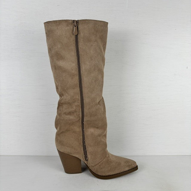 Suèdine cowboylaarzen met franjes en hoge hak khaki