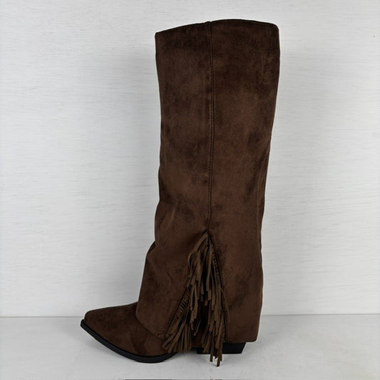 Gave cowboylaarzen met flap en franjes bruin