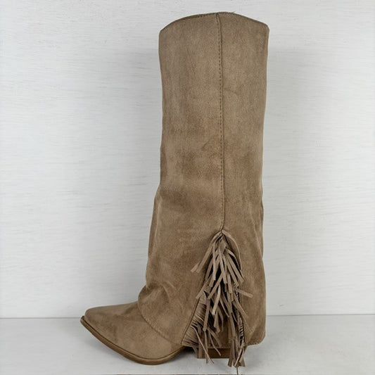 Gave cowboylaarzen met flap en franjes khaki