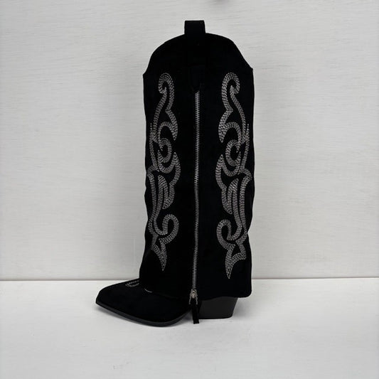 Hoge suèdine cowboylaars met leuke flap zwart