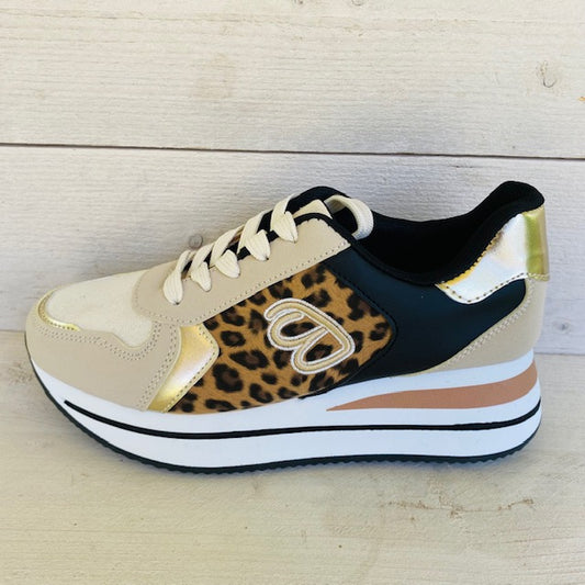 Sneakers met plateauzool beige leopard