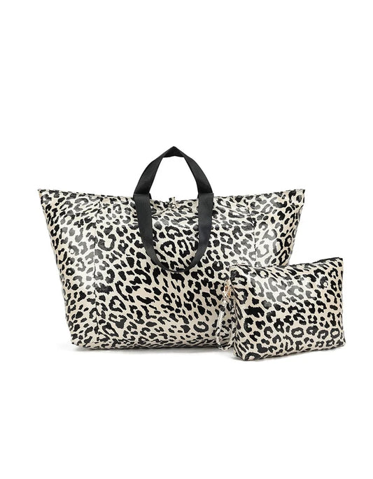 Panter shopper met binnentas beige