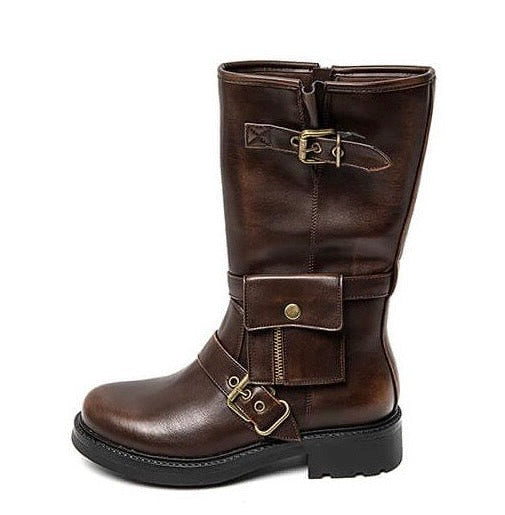 Stoere leatherlook laarzen met leuke details bruin