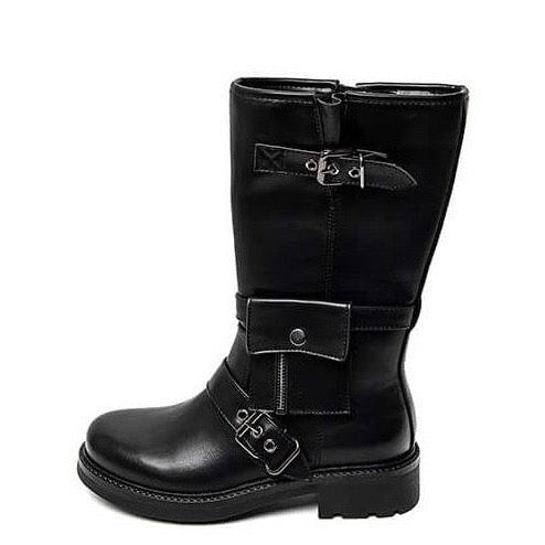 Stoere leatherlook laarzen met leuke details zwart