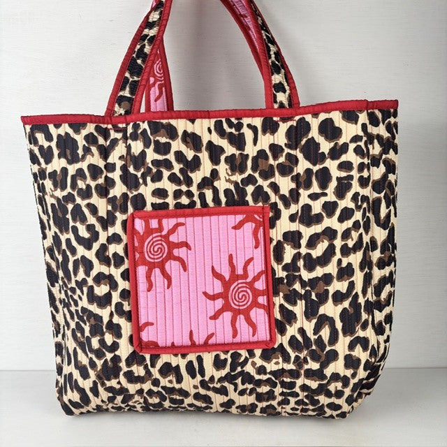 Reversible shopper roze & panter