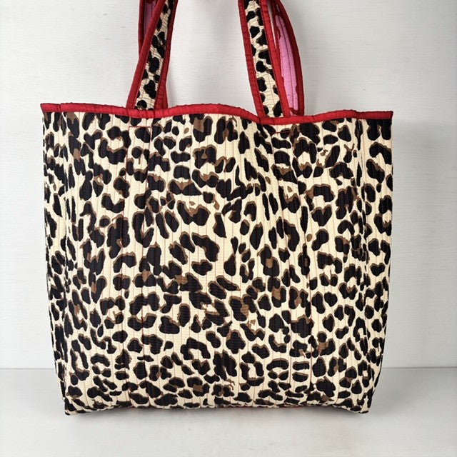 Reversible shopper roze & panter
