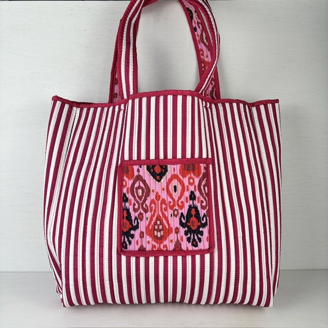 Reversible shopper roze print & roze strepen