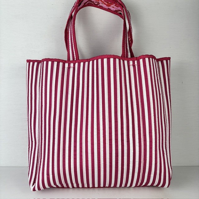 Reversible shopper roze print & roze strepen