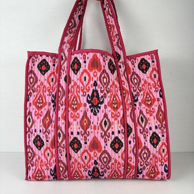 Reversible shopper roze print & roze strepen
