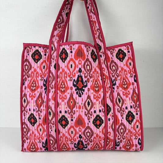 Reversible shopper roze print & roze strepen
