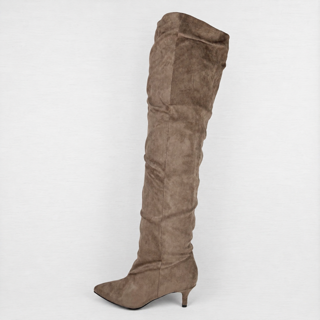 Overknee suedine laarzen khaki