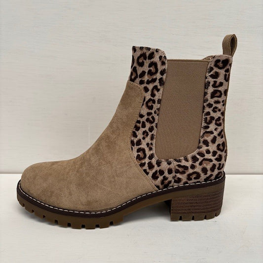 Laag laarsje met taupe panterprint
